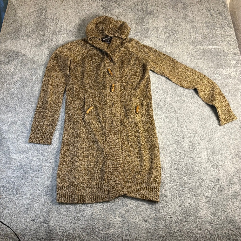 Takeout Womens XL Brown Marled Hooded Toggle Button Longline Cardigan Sweater
